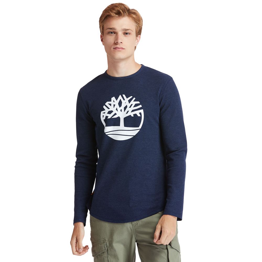 Timberland Mens T-Shirts Dyer River Slim-Fit Tree-Logo - Navy - India TA8456207